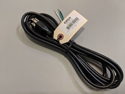 AC Power Cord 3 wire 18 awg NEMA 5-15P to Pigtail - 10'
