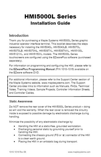 HMI5000L Series Installation Guide