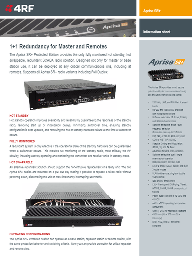 Aprisa SR+ Information Sheet - Protected Station 1.4.1 Letter